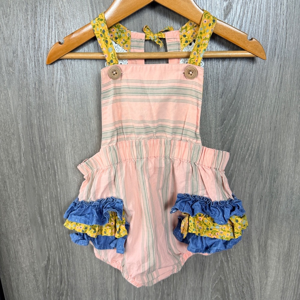 Matilda Jane x Joanna Gaines Romper Bubble Girl 18-24M Pink Stripe Floral Ruffle